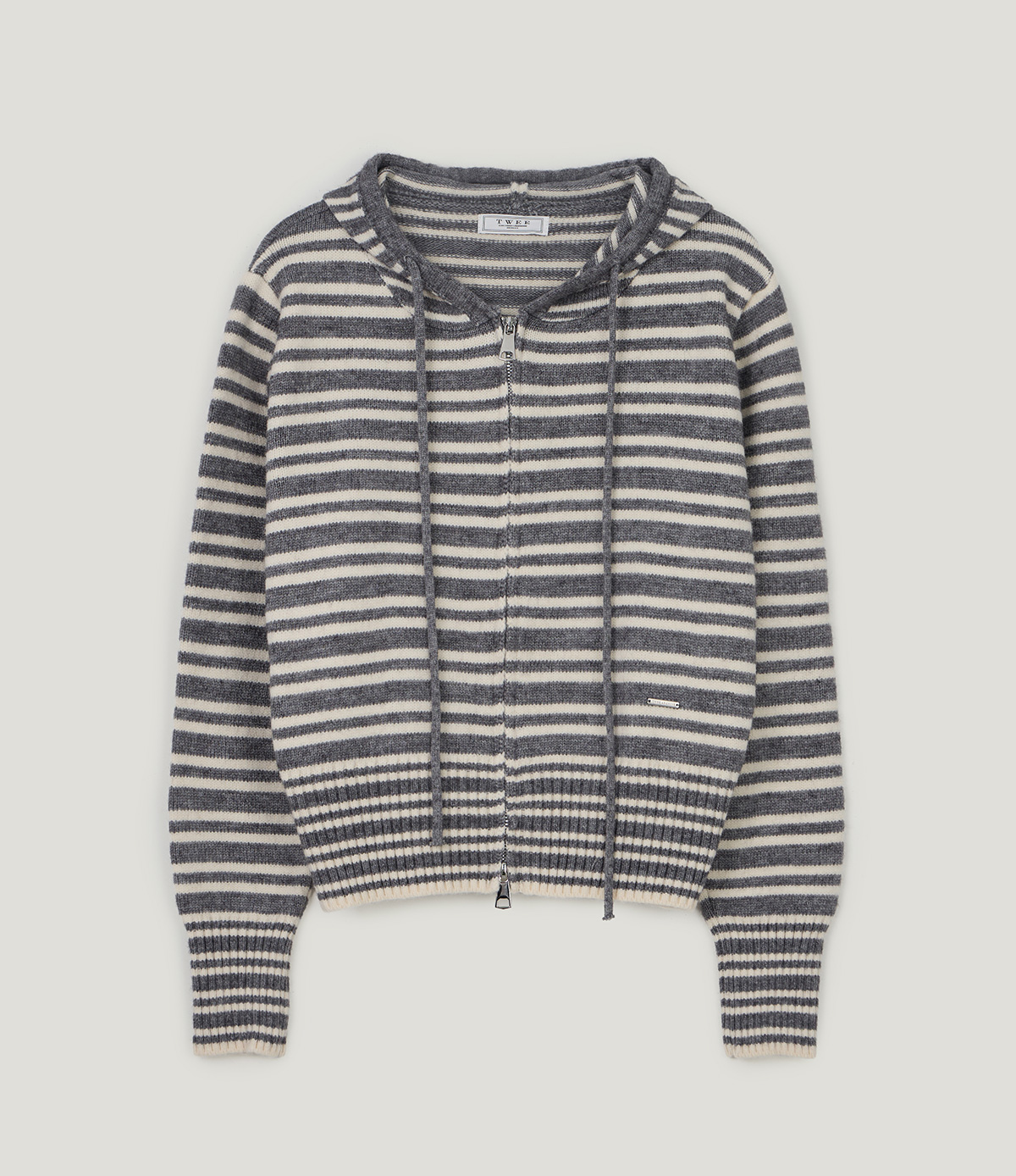 TWEE Error stripe knit hood zip-up - Product detail view