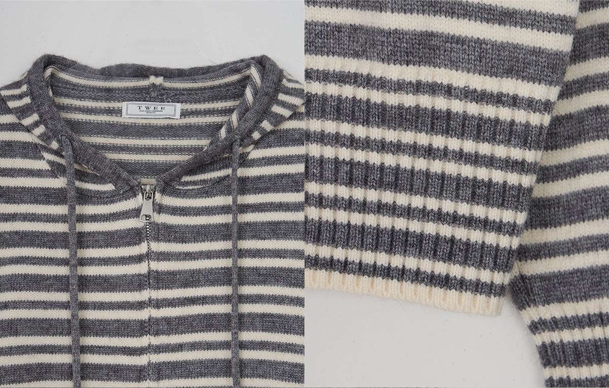TWEE Error stripe knit hood zip-up - Product detail view