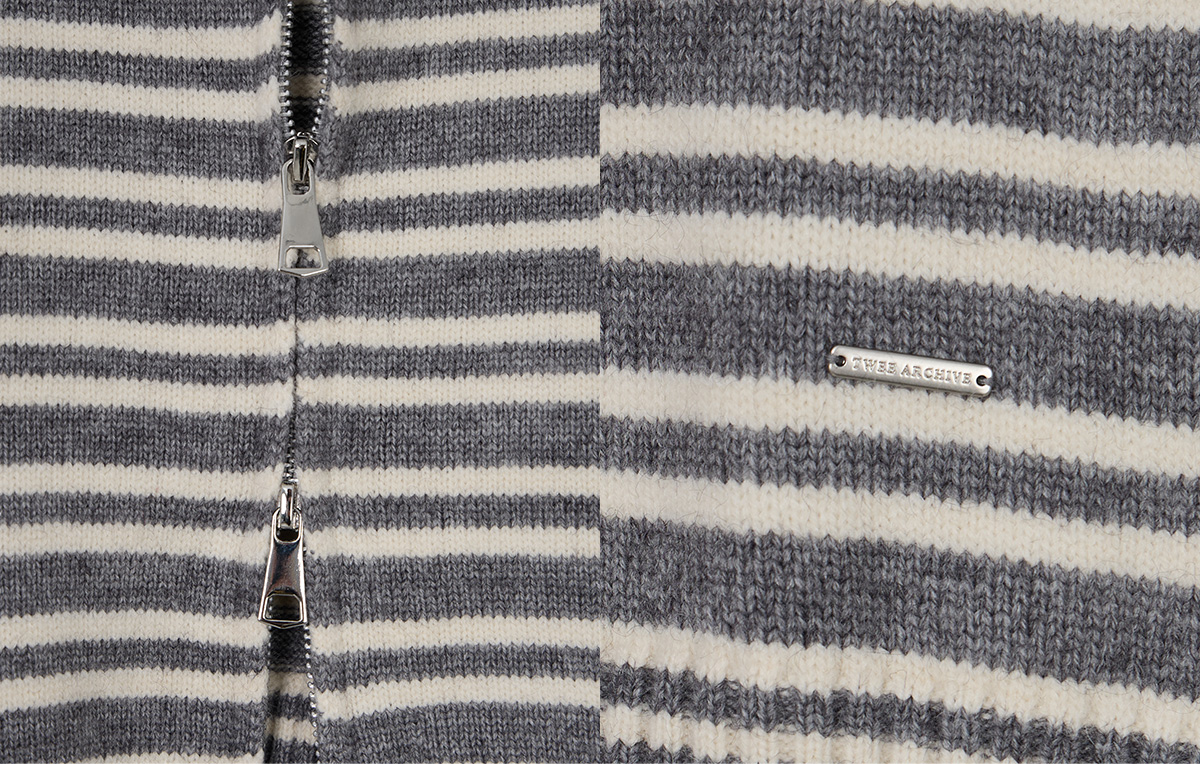 TWEE Error stripe knit hood zip-up - Product detail view
