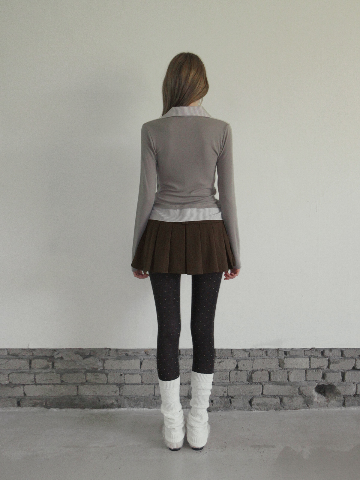 TWEE Ravi shirt contrast drape long sleeve T-shirt - Model styling view