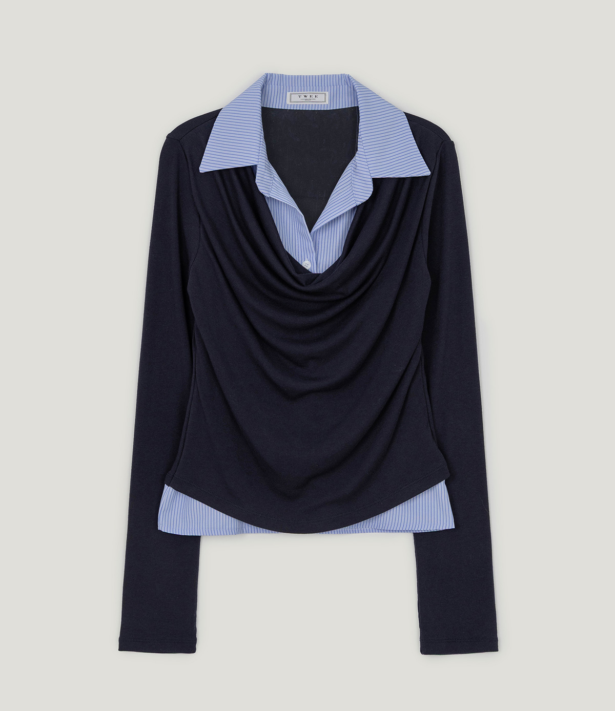 TWEE Ravi shirt contrast drape long sleeve T-shirt - Product detail view