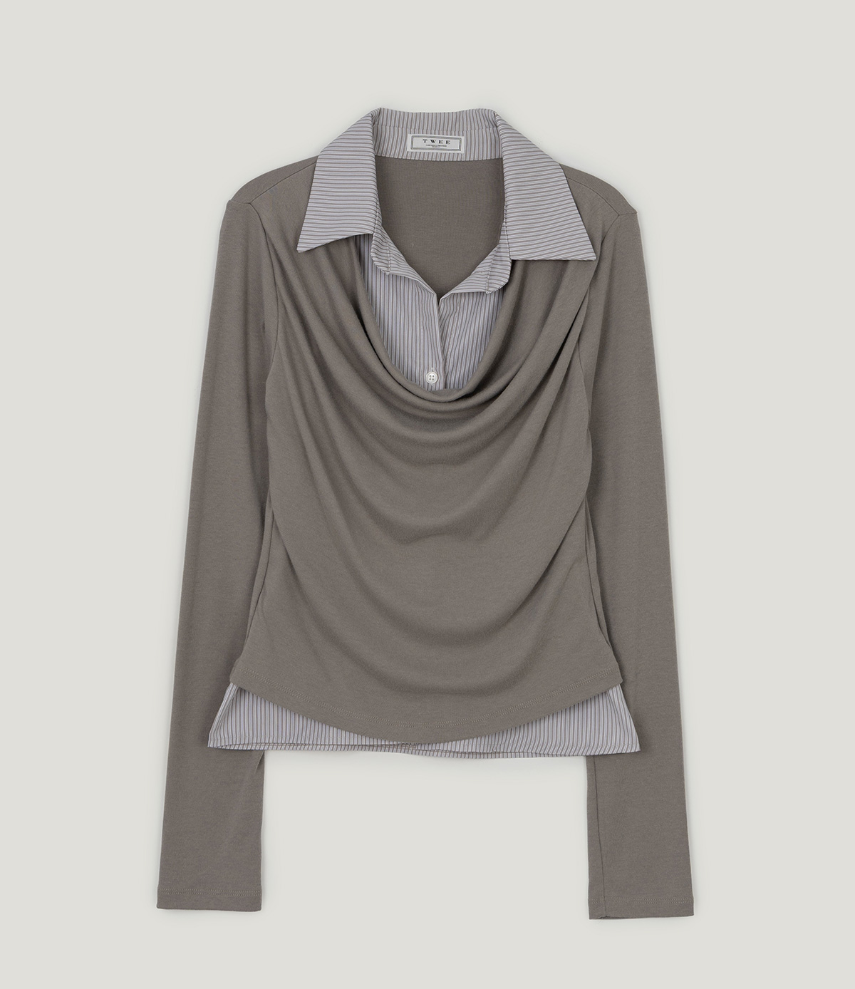 TWEE Ravi shirt contrast drape long sleeve T-shirt - Product detail view