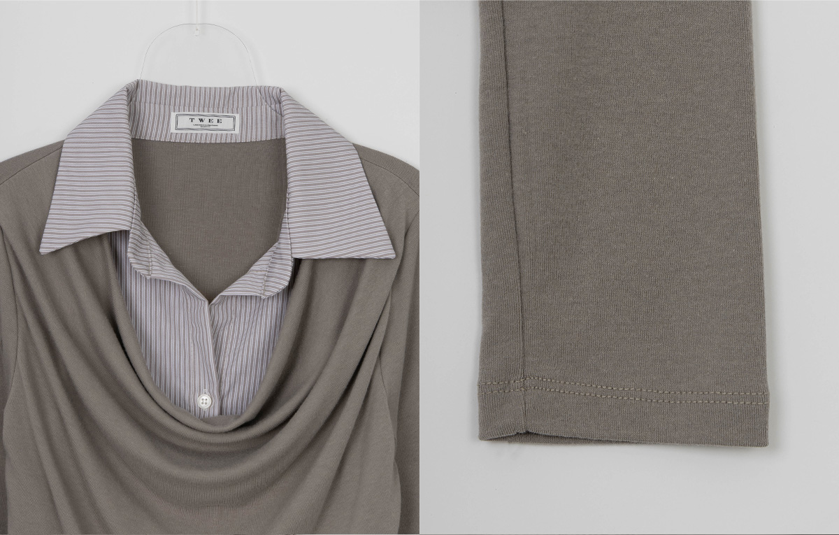 TWEE Ravi shirt contrast drape long sleeve T-shirt - Product detail view