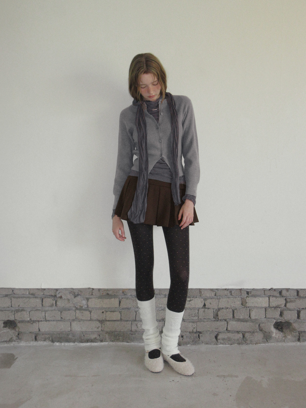 TWEE Coers round/V-neck long sleeve knit cardigan - Model styling view