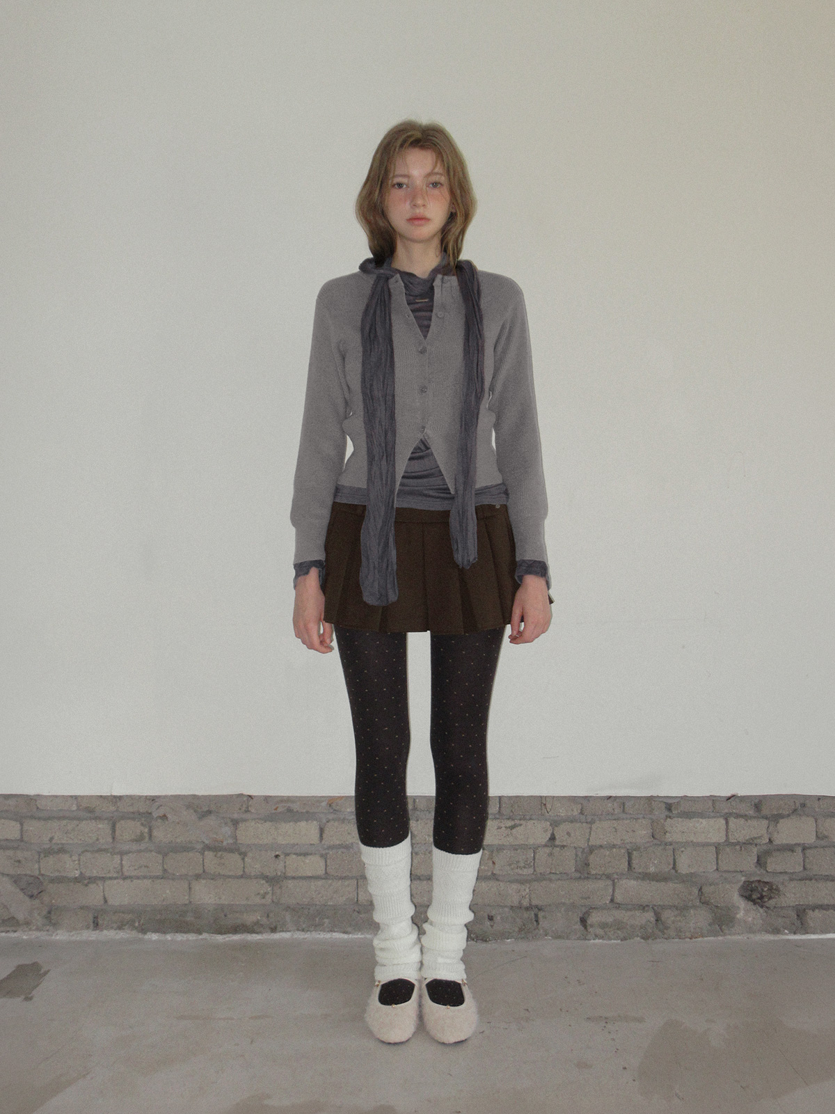 TWEE Coers round/V-neck long sleeve knit cardigan - Model styling view