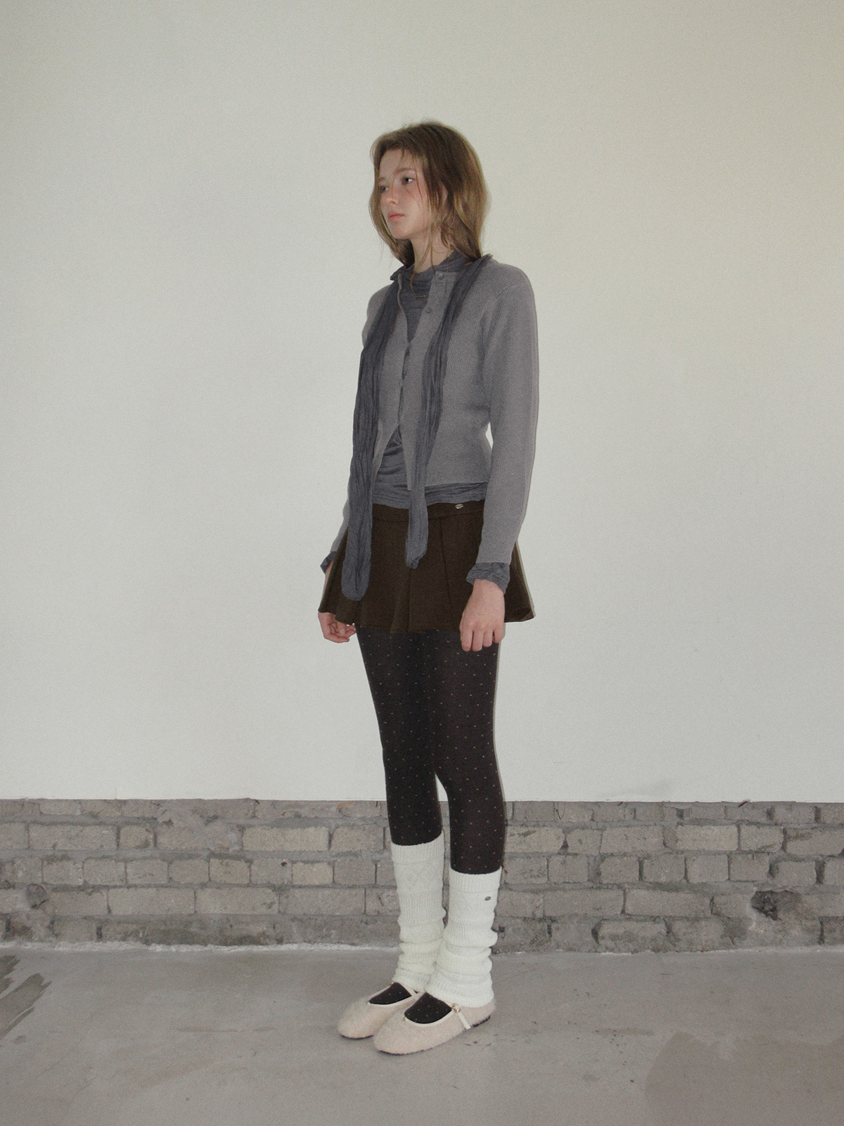 TWEE Coers round/V-neck long sleeve knit cardigan - Model styling view