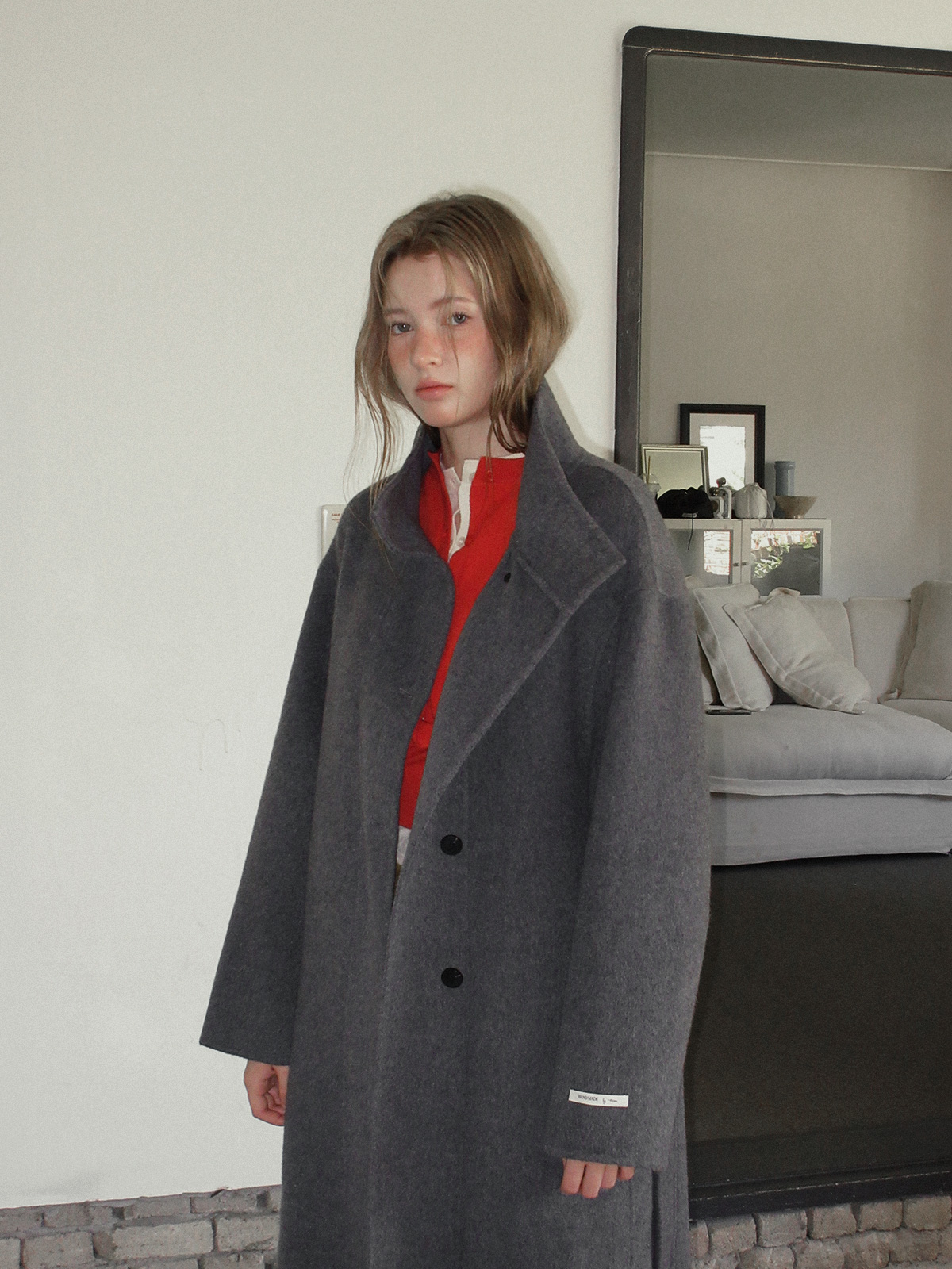 TWEE Clone asymmetric two-way knit long sleeve cardigan - Model styling view