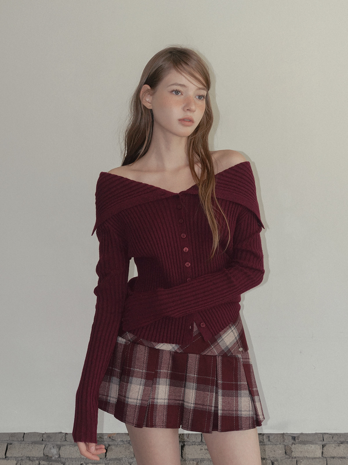 TWEE Riden sailor collar ribbed long sleeve knit - Model styling view
