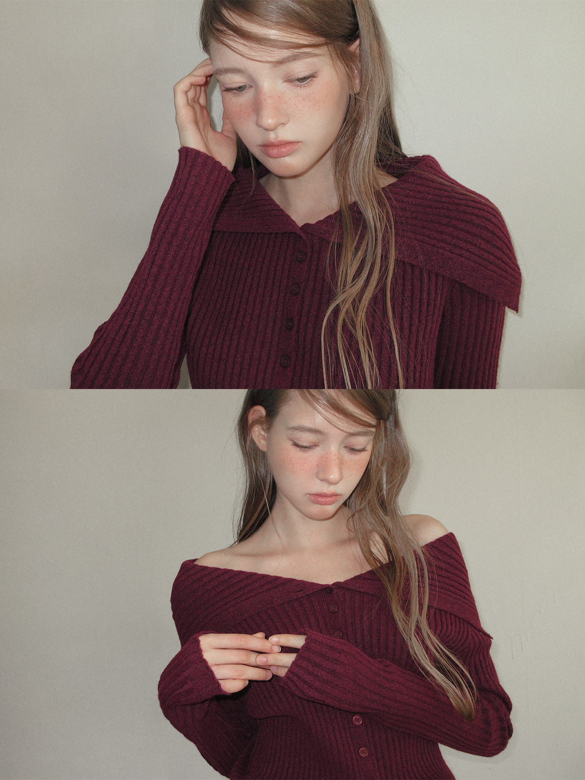 TWEE Riden sailor collar ribbed long sleeve knit - Model styling view