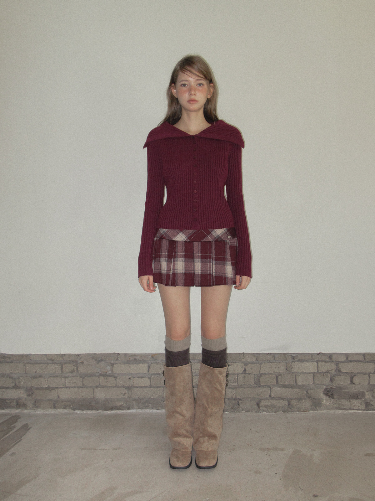 TWEE Riden sailor collar ribbed long sleeve knit - Model styling view