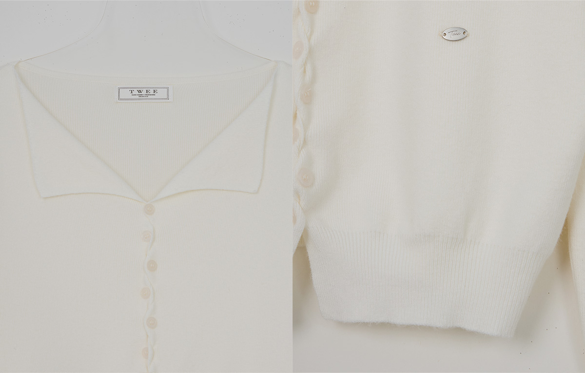TWEE Korat zigzag button collar knit long sleeve cardigan - Product detail view