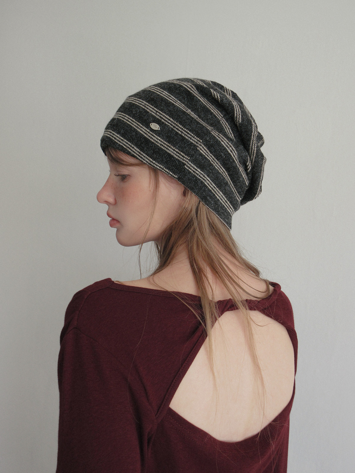 TWEE Bollin drape back slit long sleeve T-shirt - Model styling view