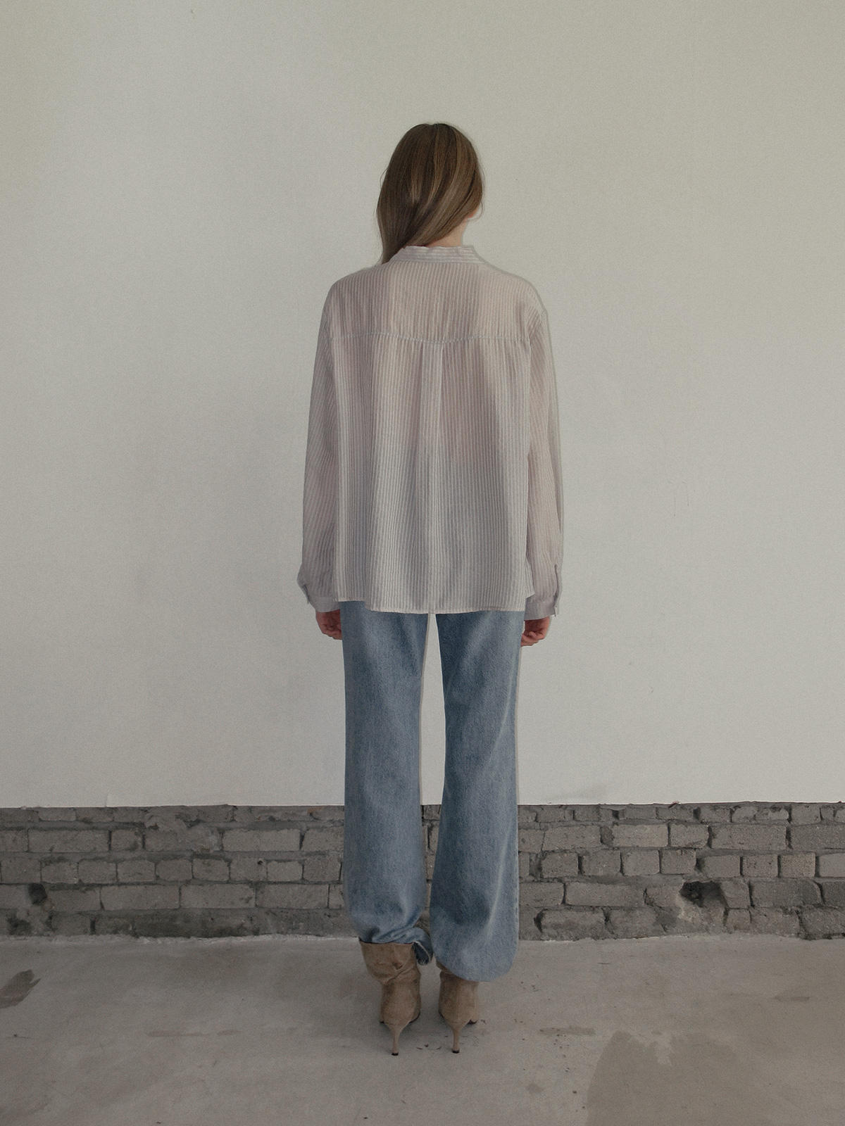 TWEE Kesi frill stripe strap long sleeve blouse - Model styling view