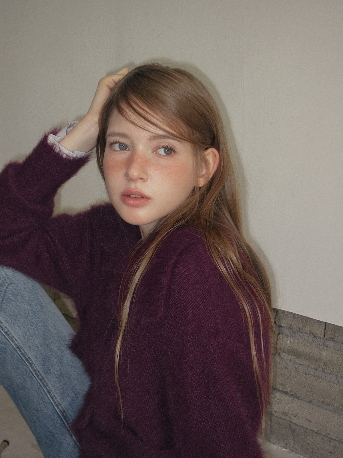 TWEE Sophie brushed collar knit long sleeve cardigan - Model styling view