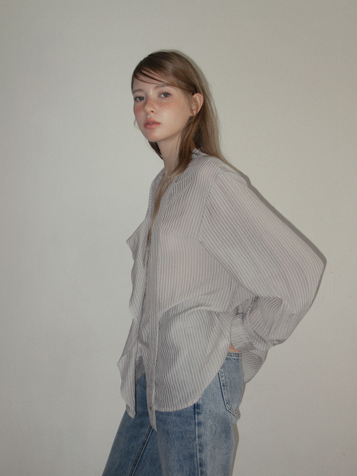 TWEE Sophie brushed collar knit long sleeve cardigan - Model styling view