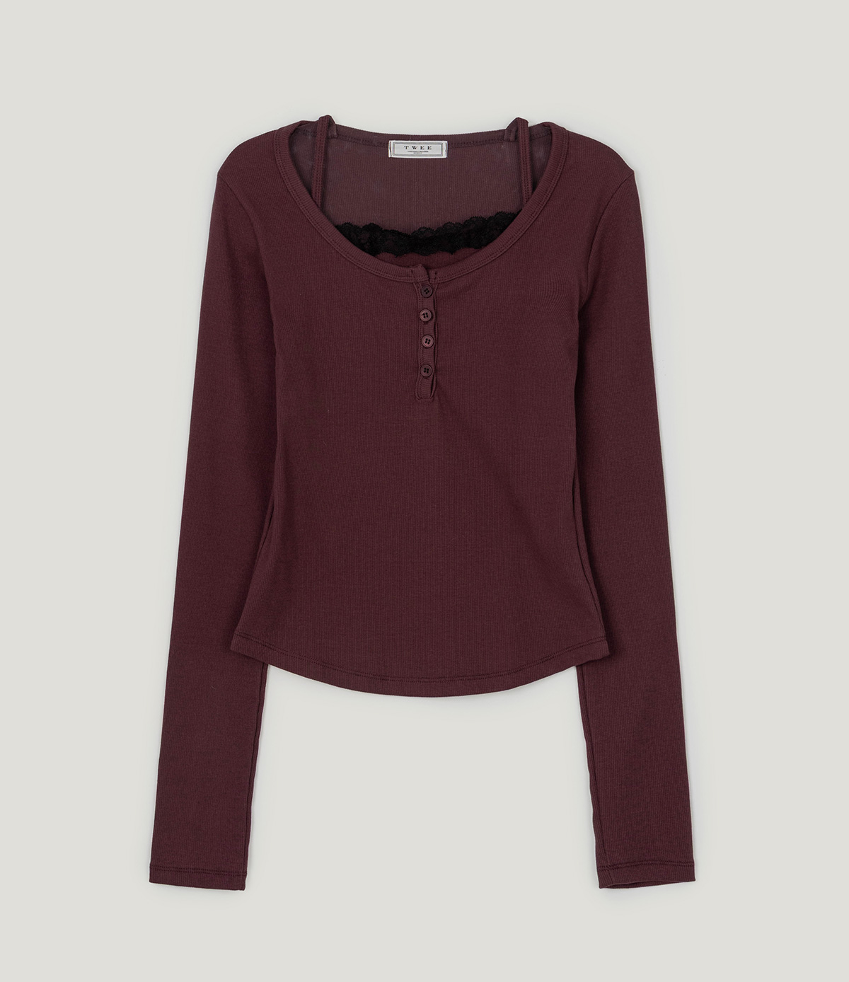 TWEE Martin lace contrast button long sleeve T-shirt - Product detail view