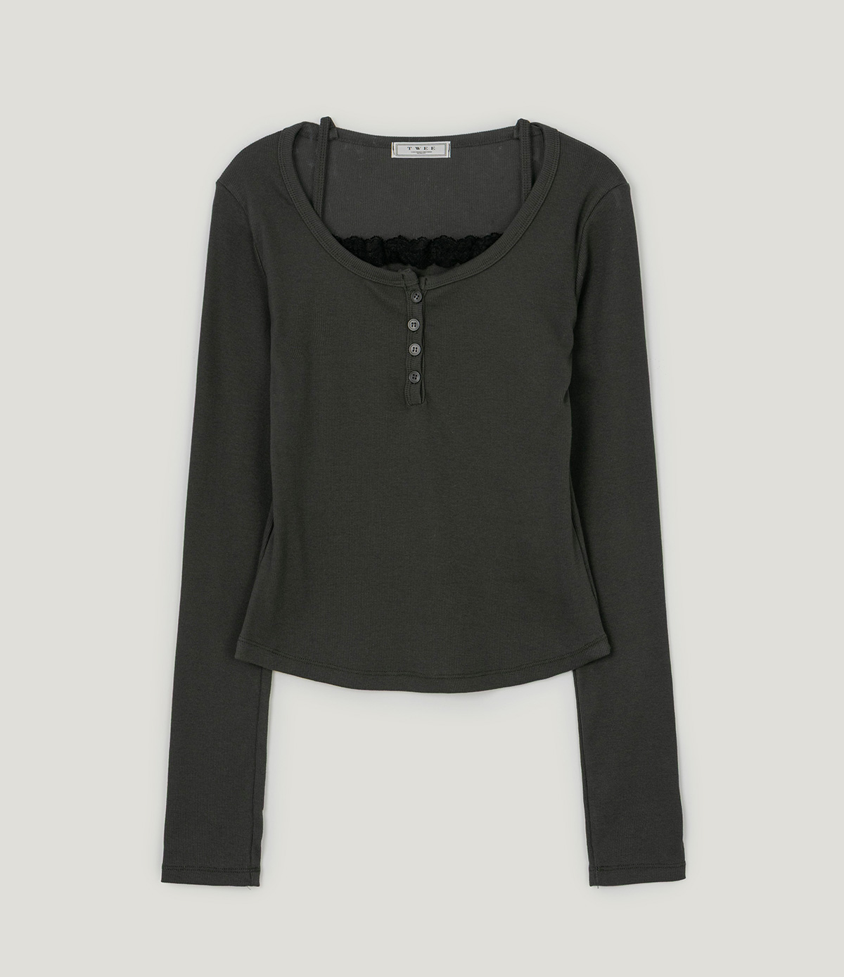 TWEE Martin lace contrast button long sleeve T-shirt - Product detail view