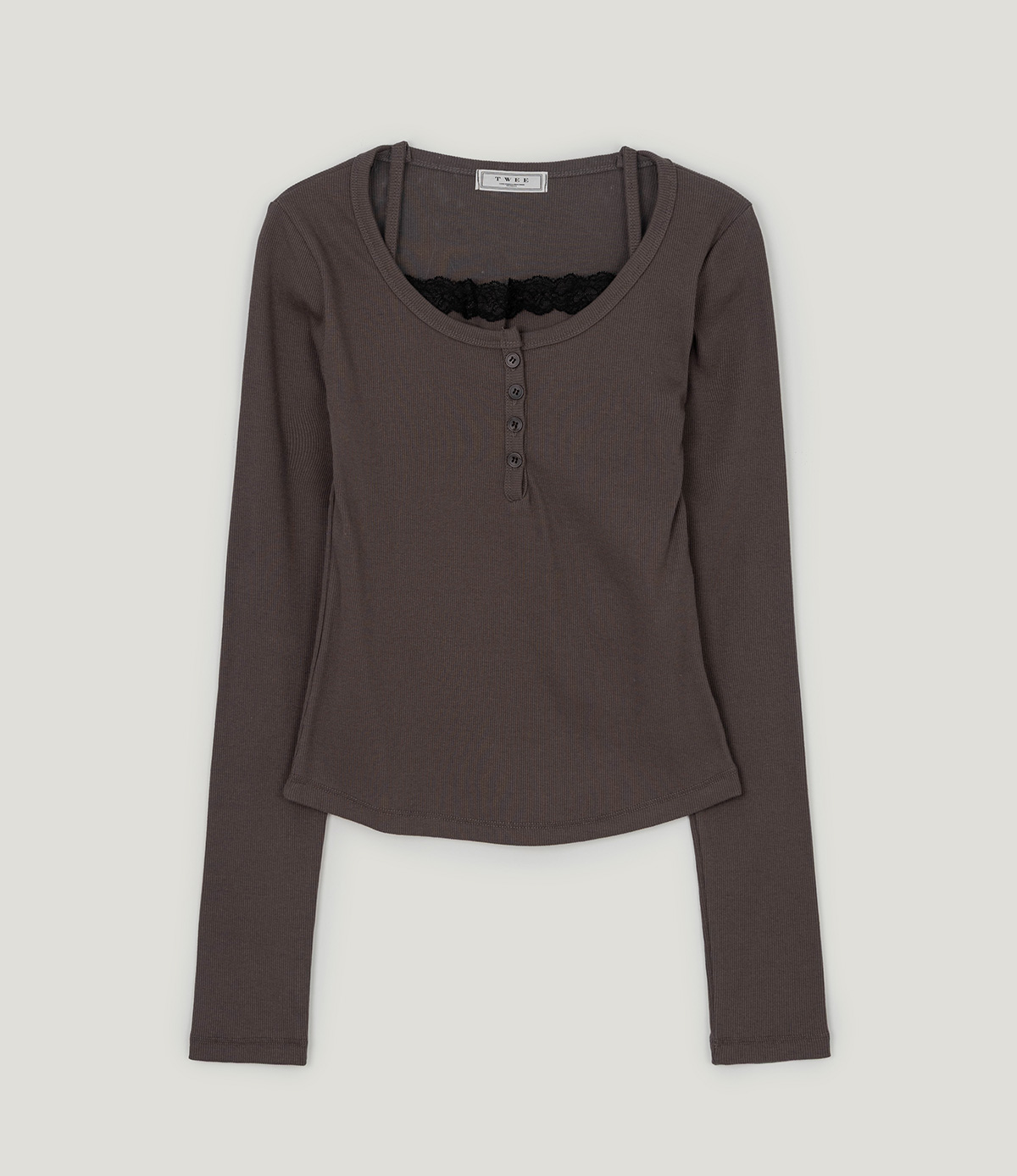 TWEE Martin lace contrast button long sleeve T-shirt - Product detail view