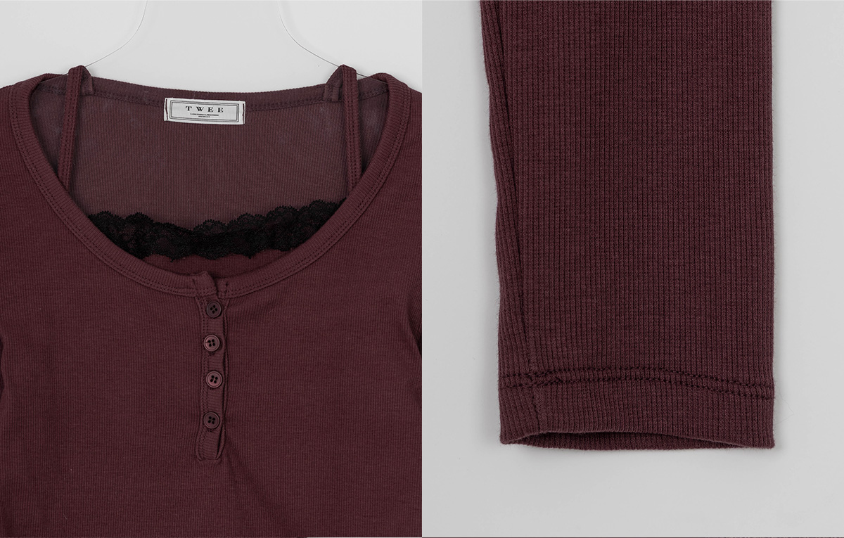 TWEE Martin lace contrast button long sleeve T-shirt - Product detail view