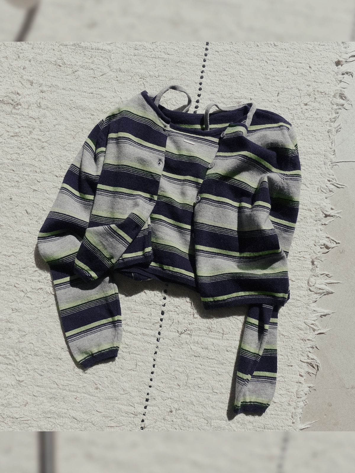 TWEE Curvin wide stripe sleeveless cardigan set - Model styling view