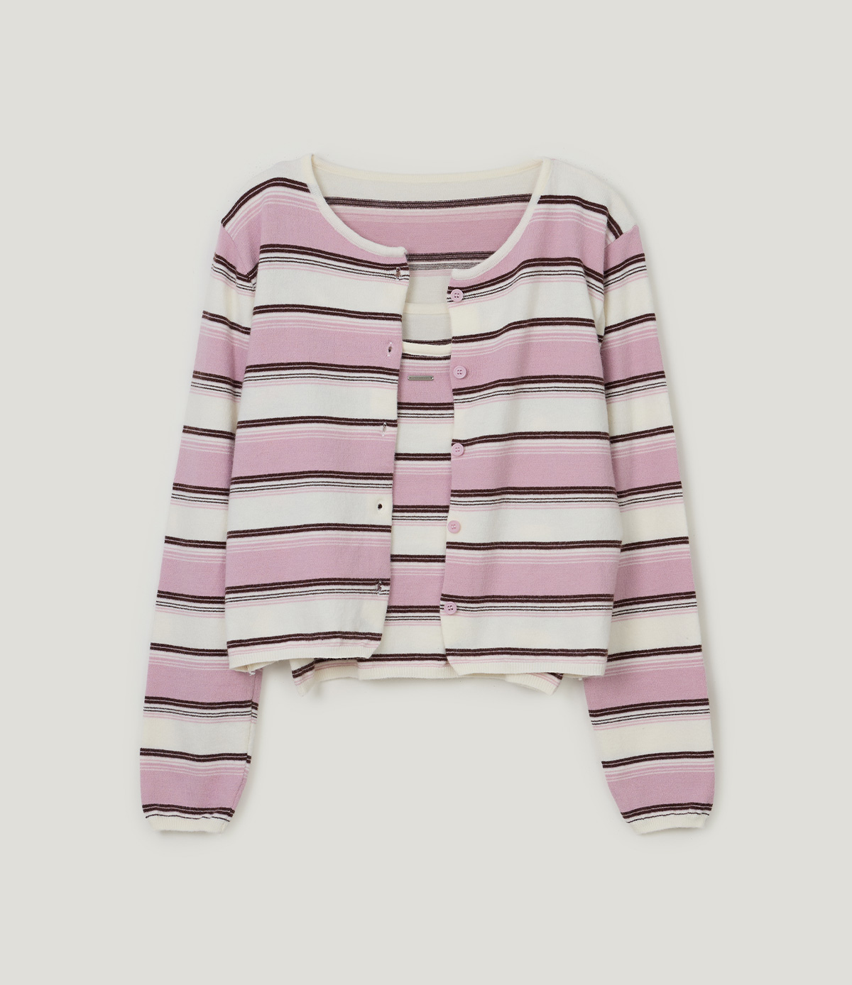 TWEE Curvin wide stripe sleeveless cardigan set - Product detail view