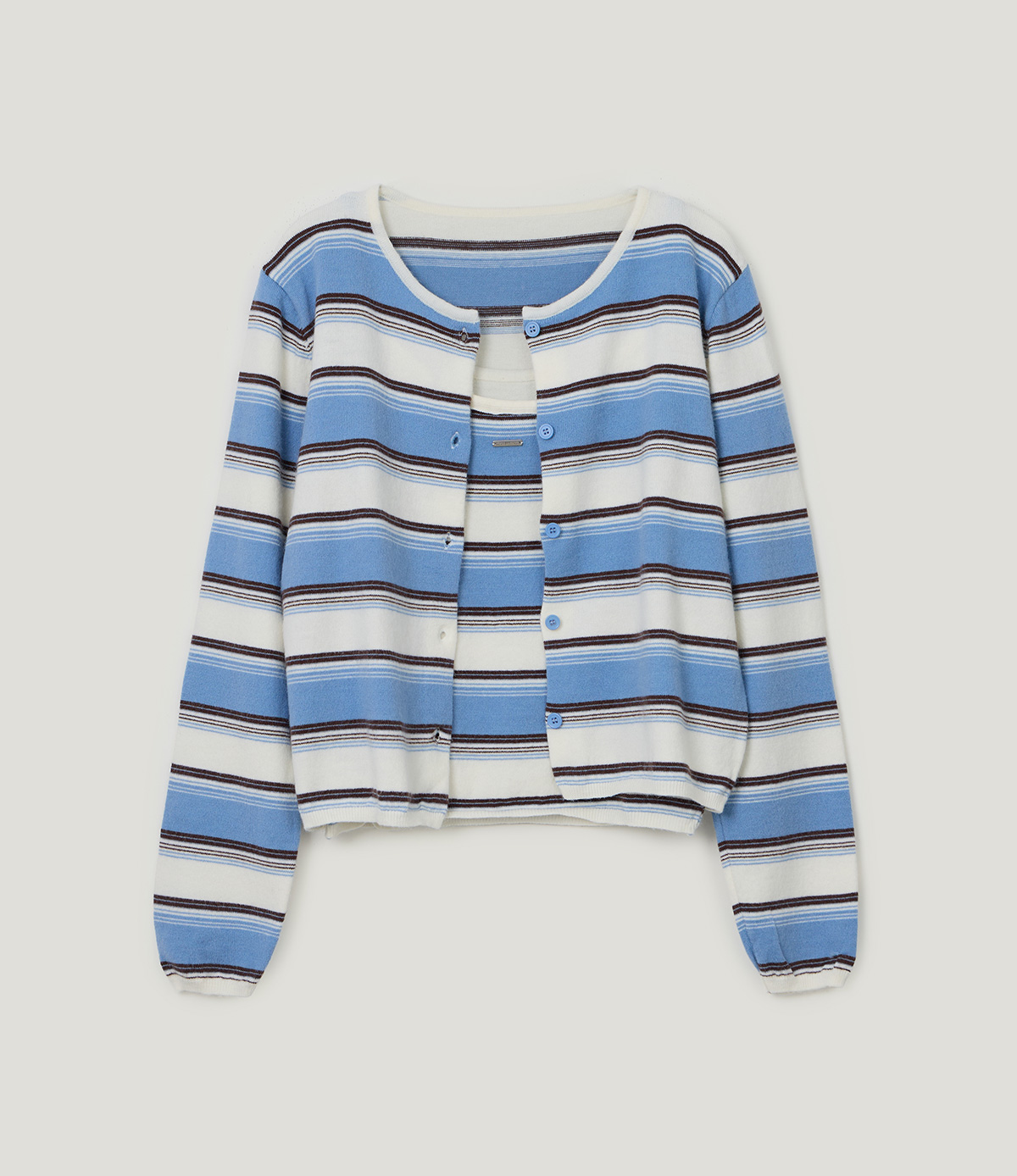 TWEE Curvin wide stripe sleeveless cardigan set - Product detail view