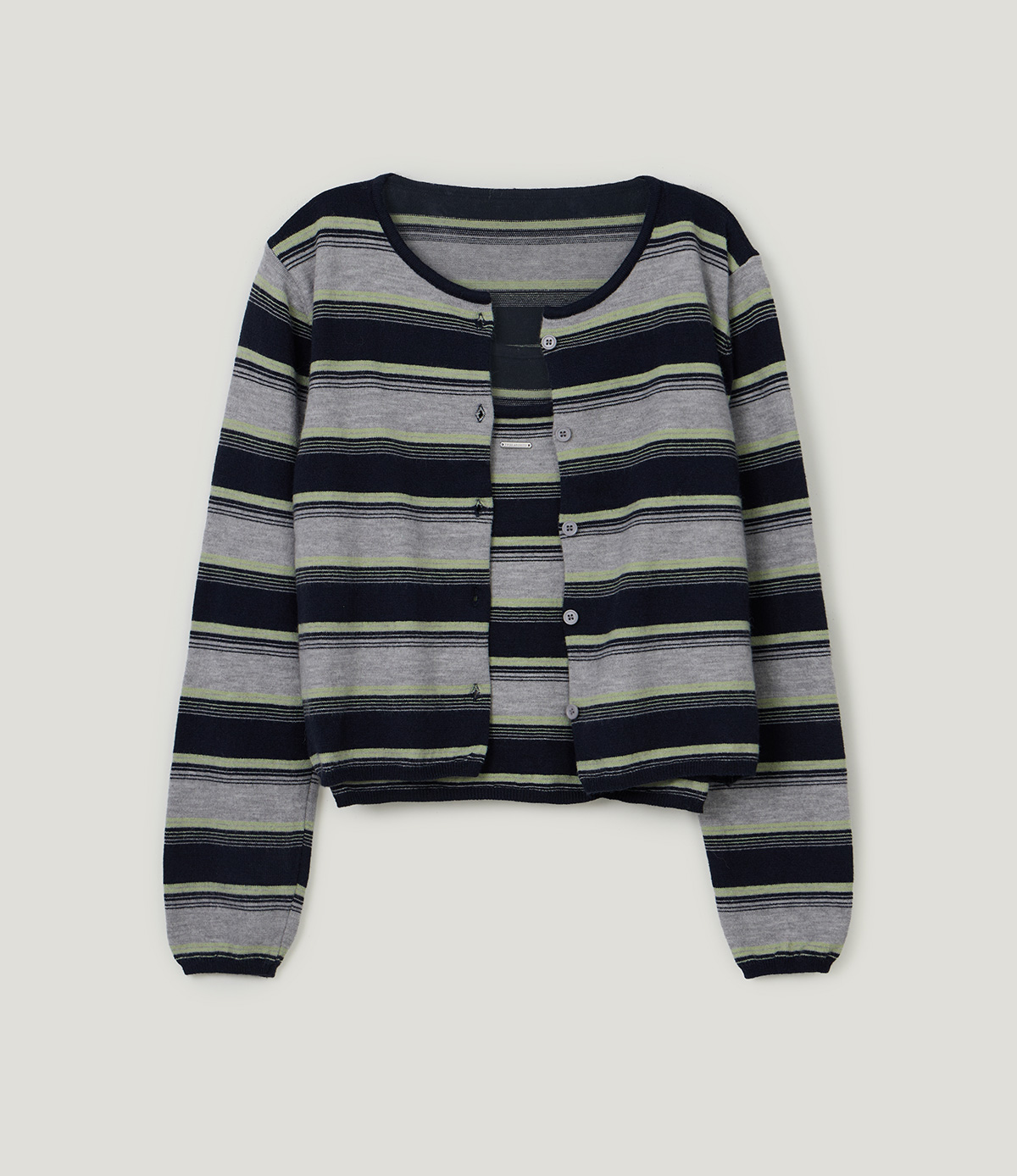 TWEE Curvin wide stripe sleeveless cardigan set - Product detail view