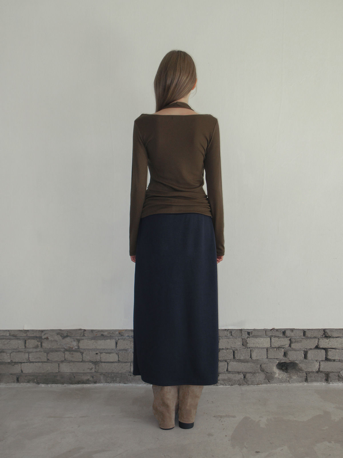TWEE Pontis halter layered long sleeve T-shirt - Model styling view