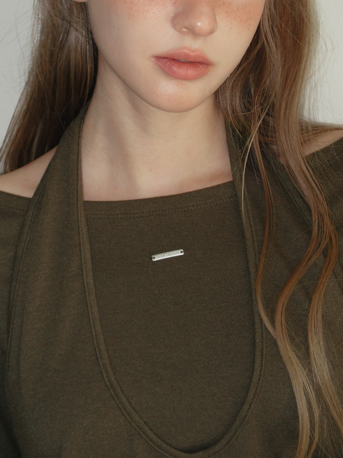 TWEE Pontis halter layered long sleeve T-shirt - Model styling view