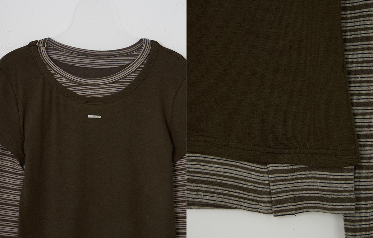TWEE Solen stripe layered long sleeve T-shirt (strap set) - Product detail view