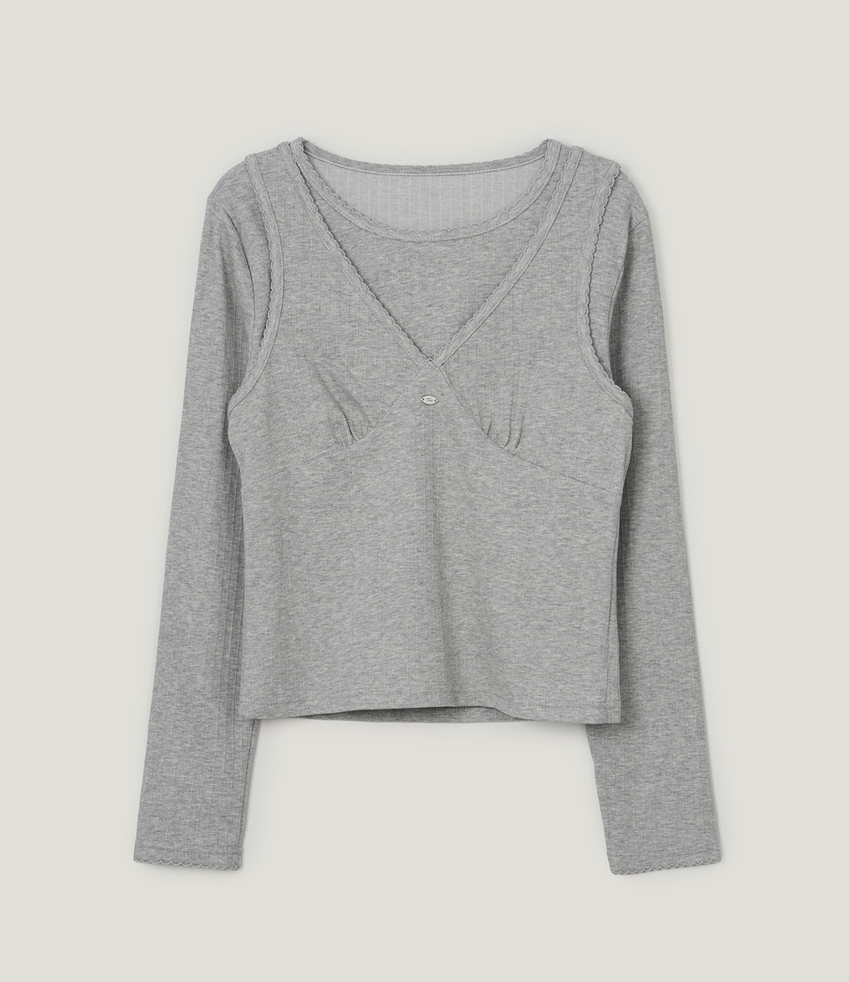 TWEE Bokle lace sleeveless long sleeve T-shirt set - Product detail view