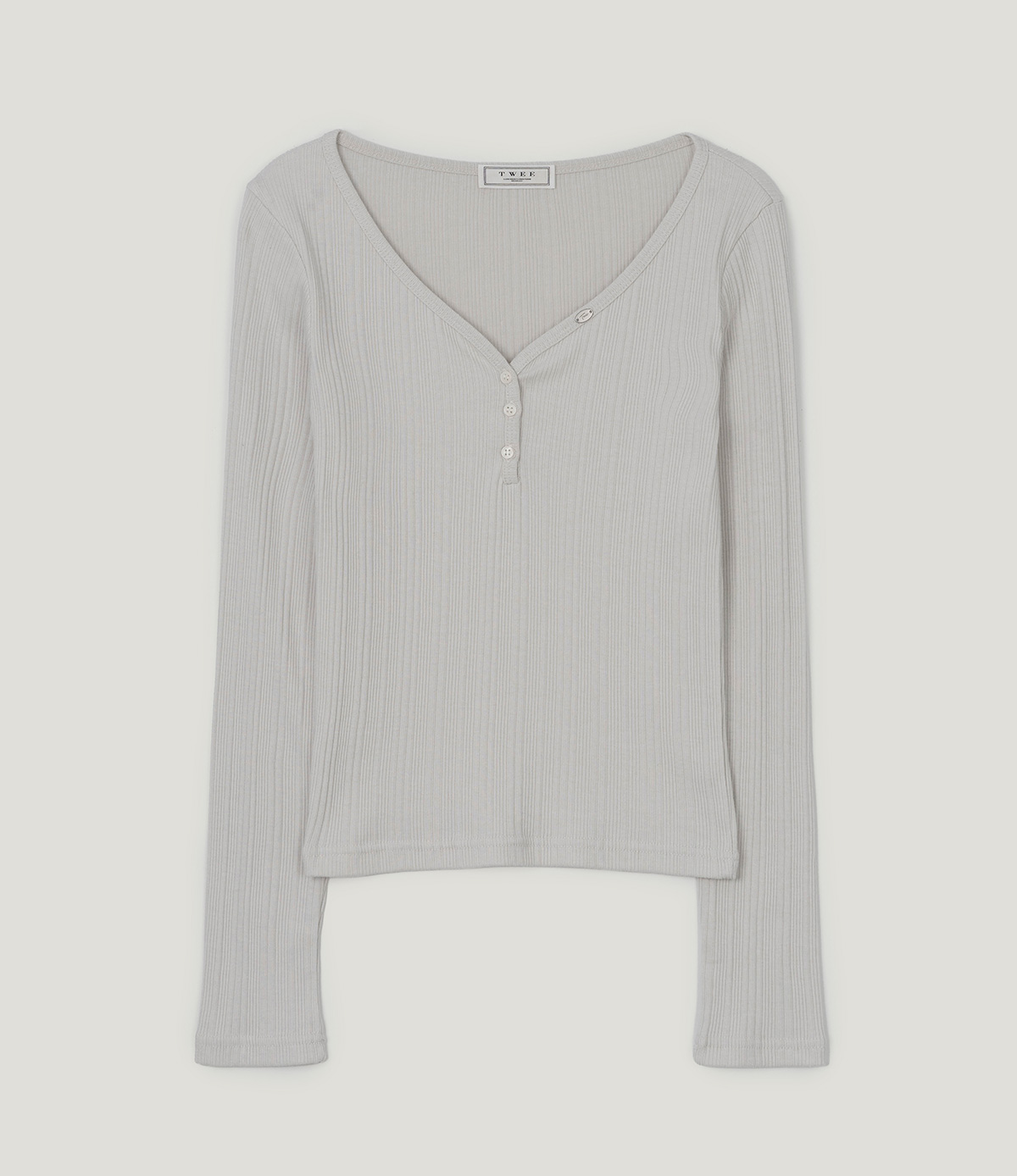 TWEE Enti button V-neck ribbed long sleeve T-shirt - Product detail view
