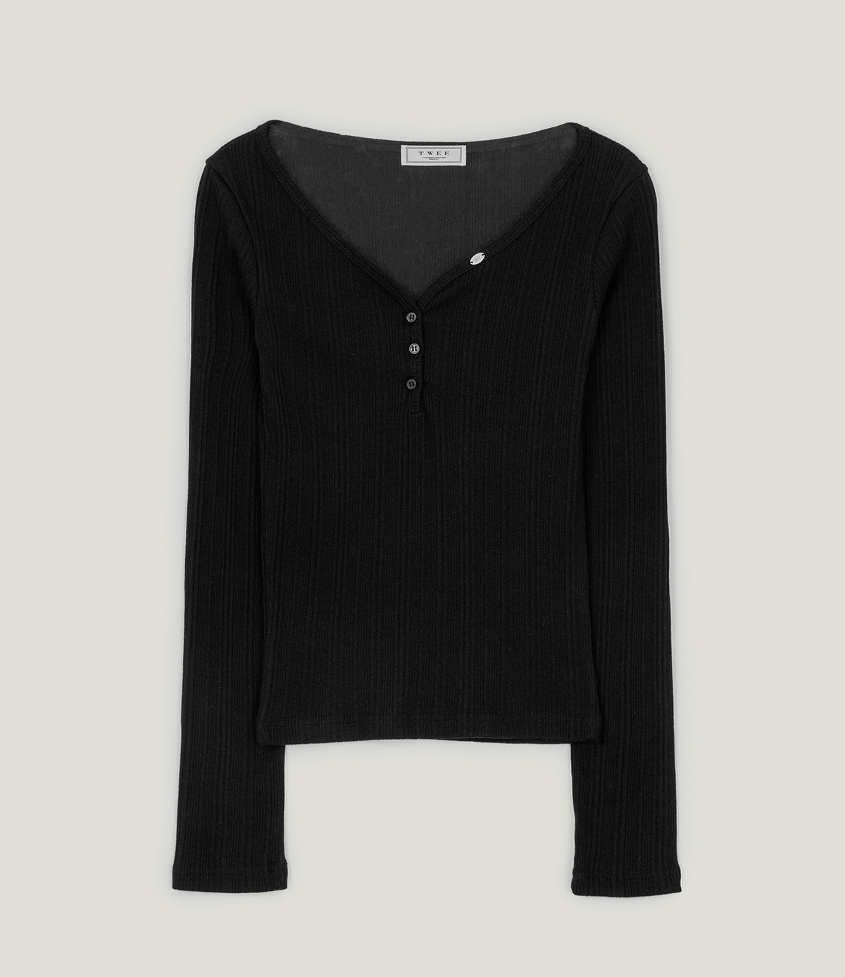 TWEE Enti button V-neck ribbed long sleeve T-shirt - Product detail view