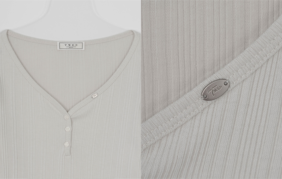 TWEE Enti button V-neck ribbed long sleeve T-shirt - Product detail view