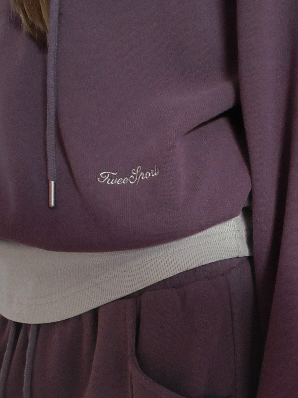 TWEE Medi layered half hood zip-up T-shirt - Model styling view