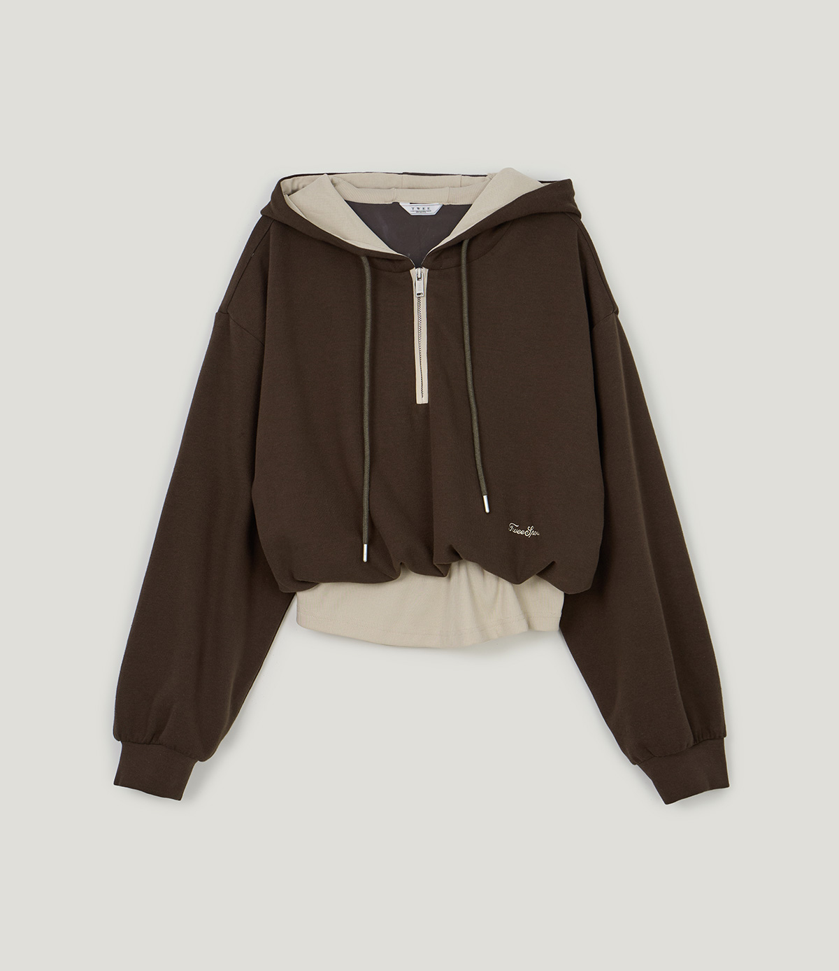 TWEE Medi layered half hood zip-up T-shirt - Product detail view