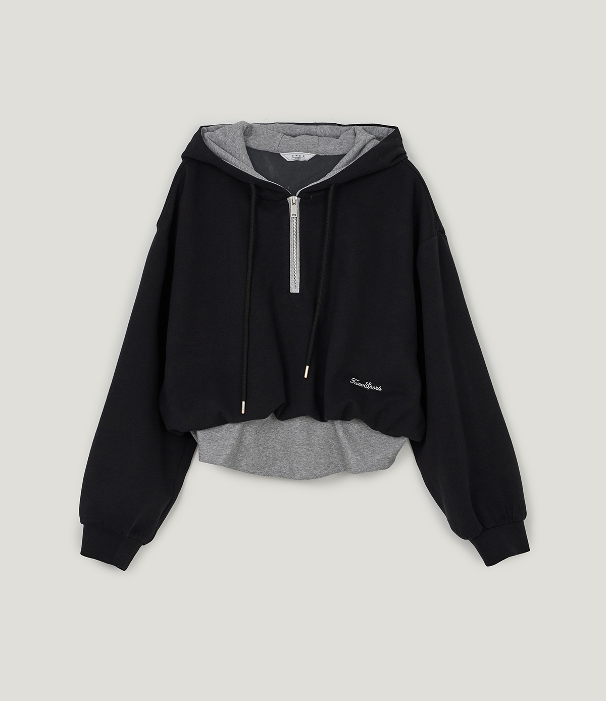 TWEE Medi layered half hood zip-up T-shirt - Product detail view