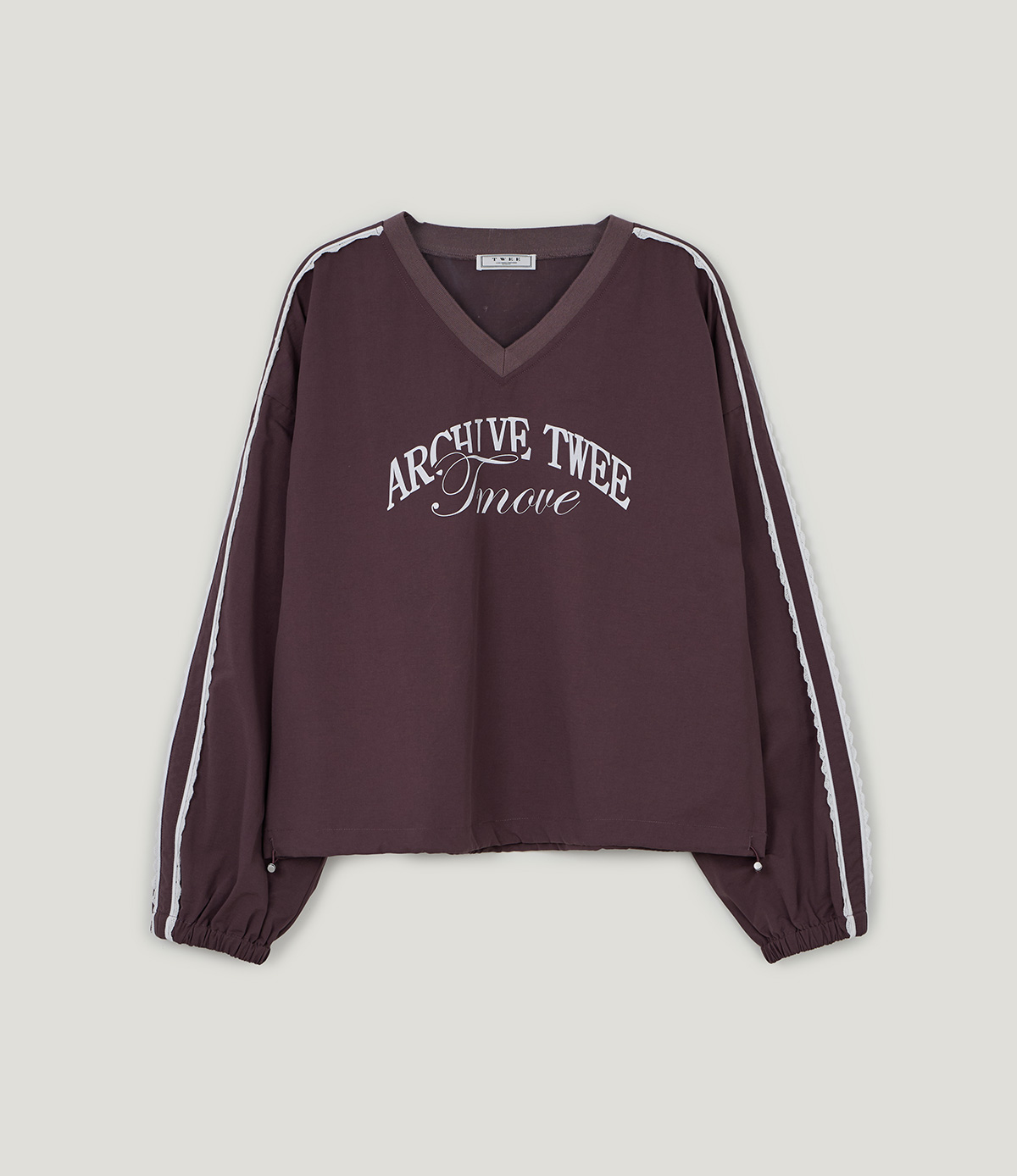 TWEE Mopen lace nylon V-neck long sleeve sweatshirt - Product detail view