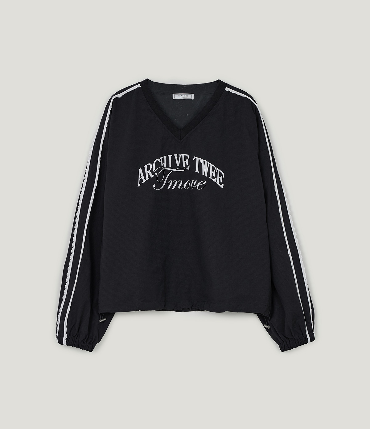 TWEE Mopen lace nylon V-neck long sleeve sweatshirt - Product detail view
