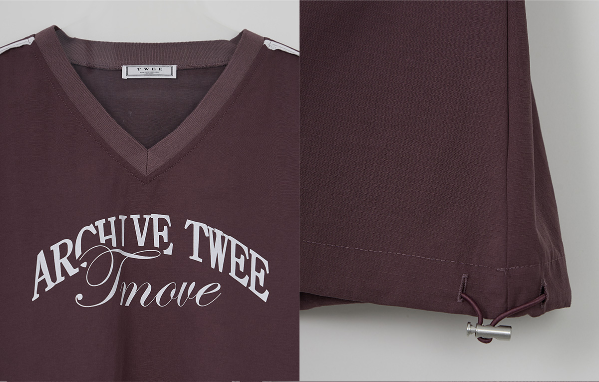 TWEE Mopen lace nylon V-neck long sleeve sweatshirt - Product detail view