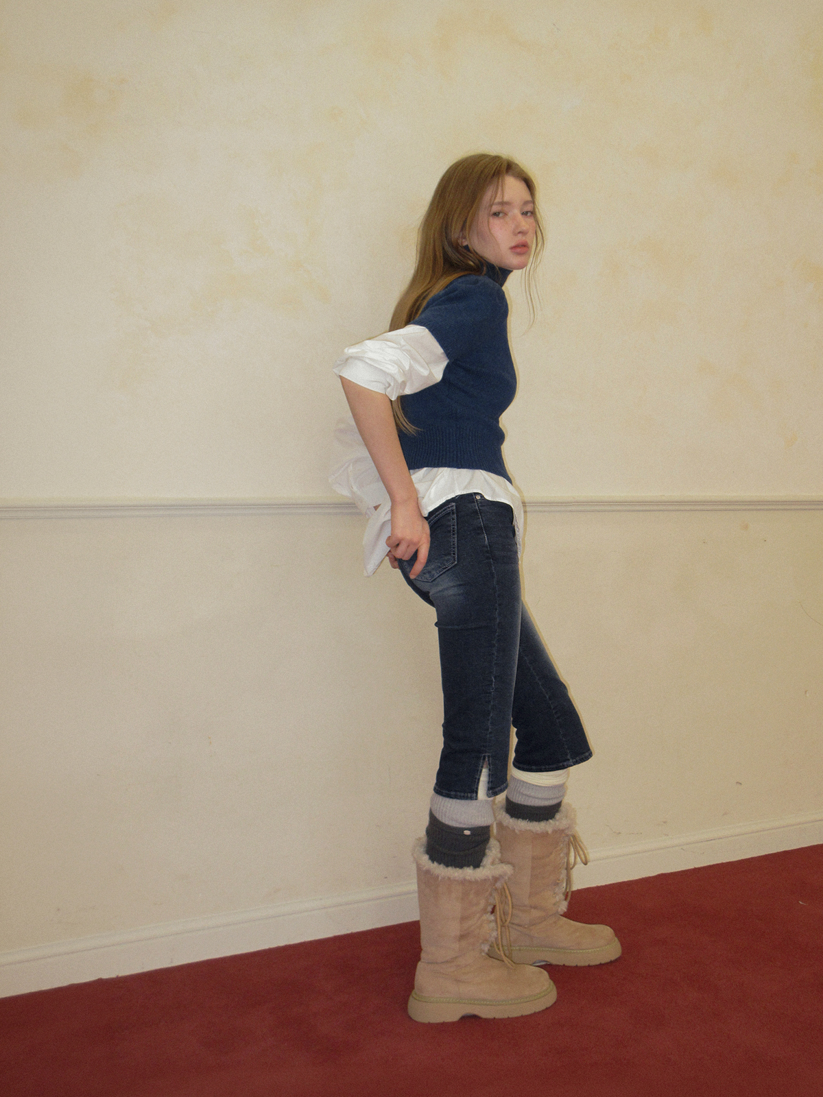 TWEE Patter basic pocket long sleeve shirt - Model styling view