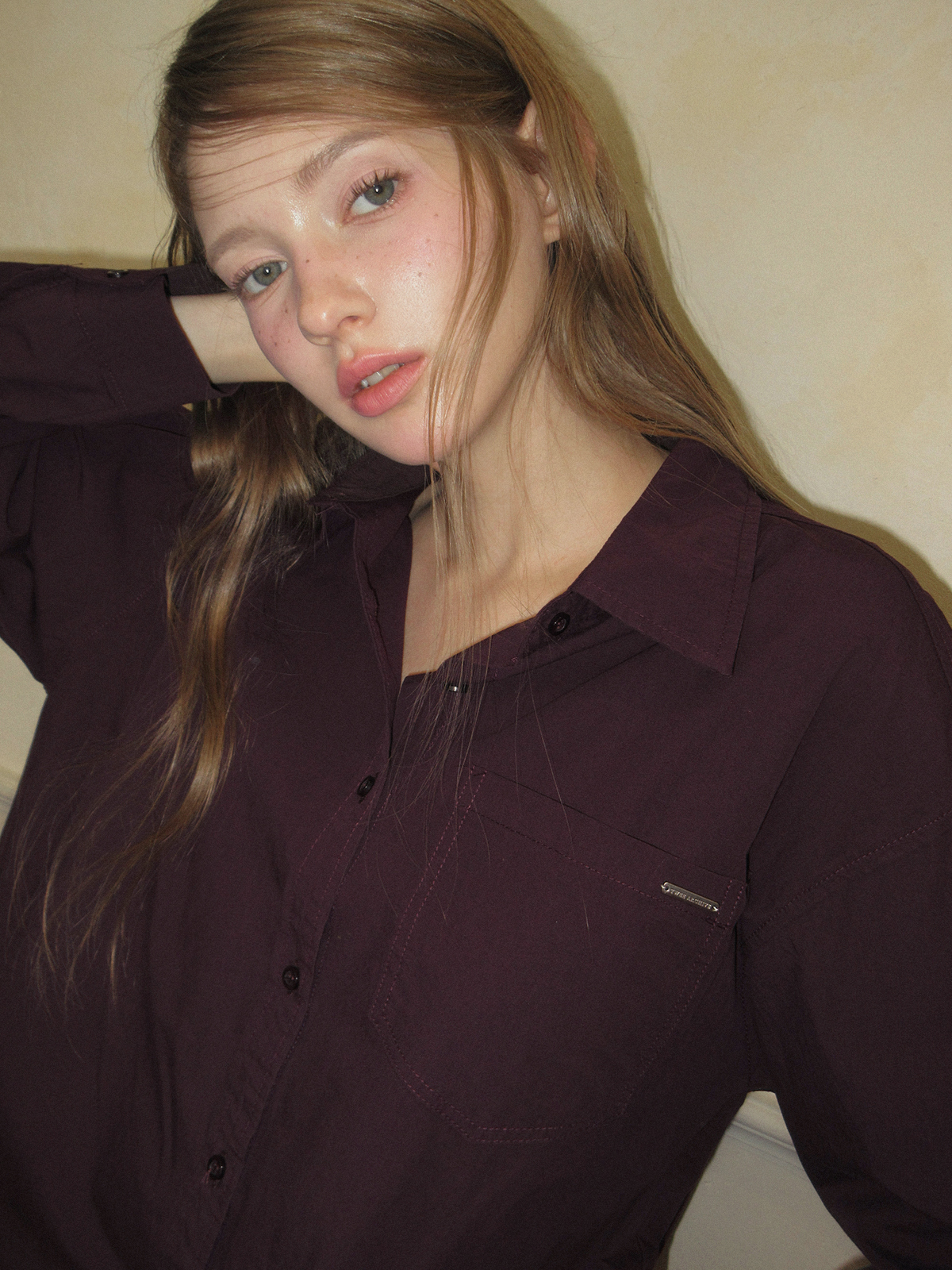 TWEE Patter basic pocket long sleeve shirt - Model styling view