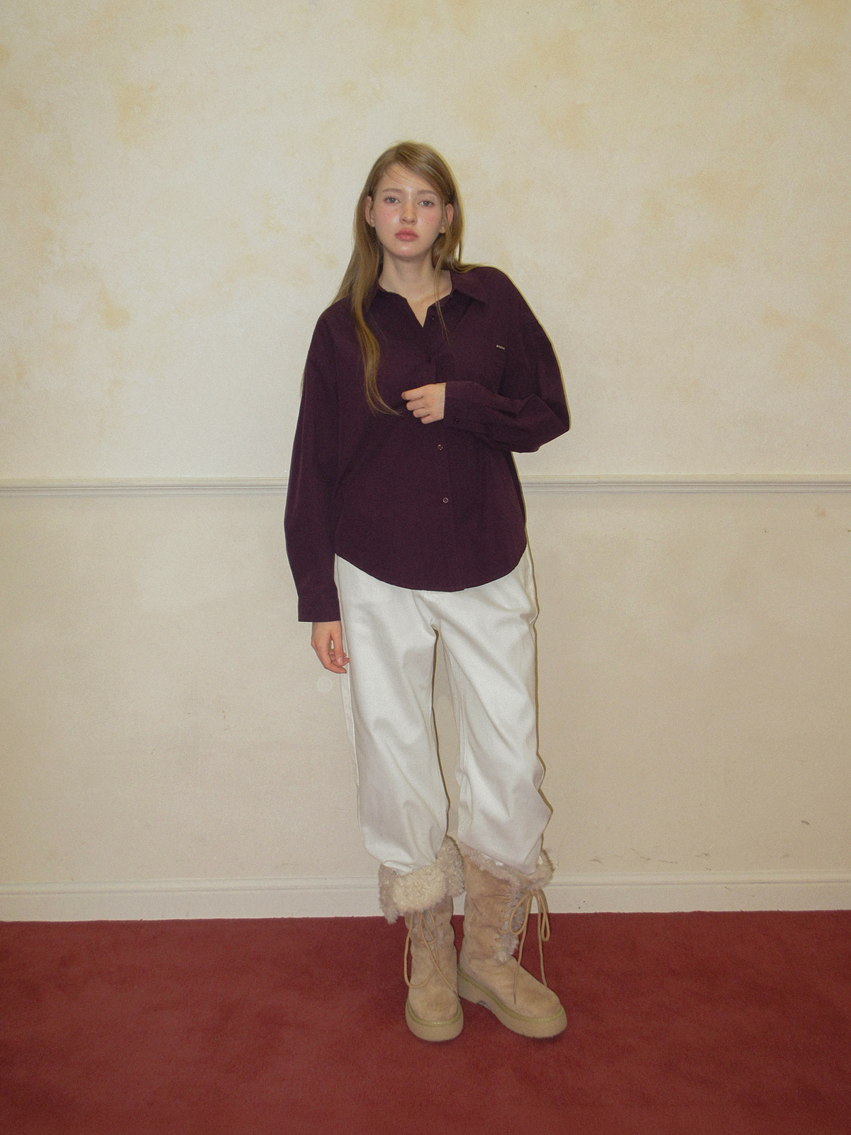 TWEE Patter basic pocket long sleeve shirt - Model styling view