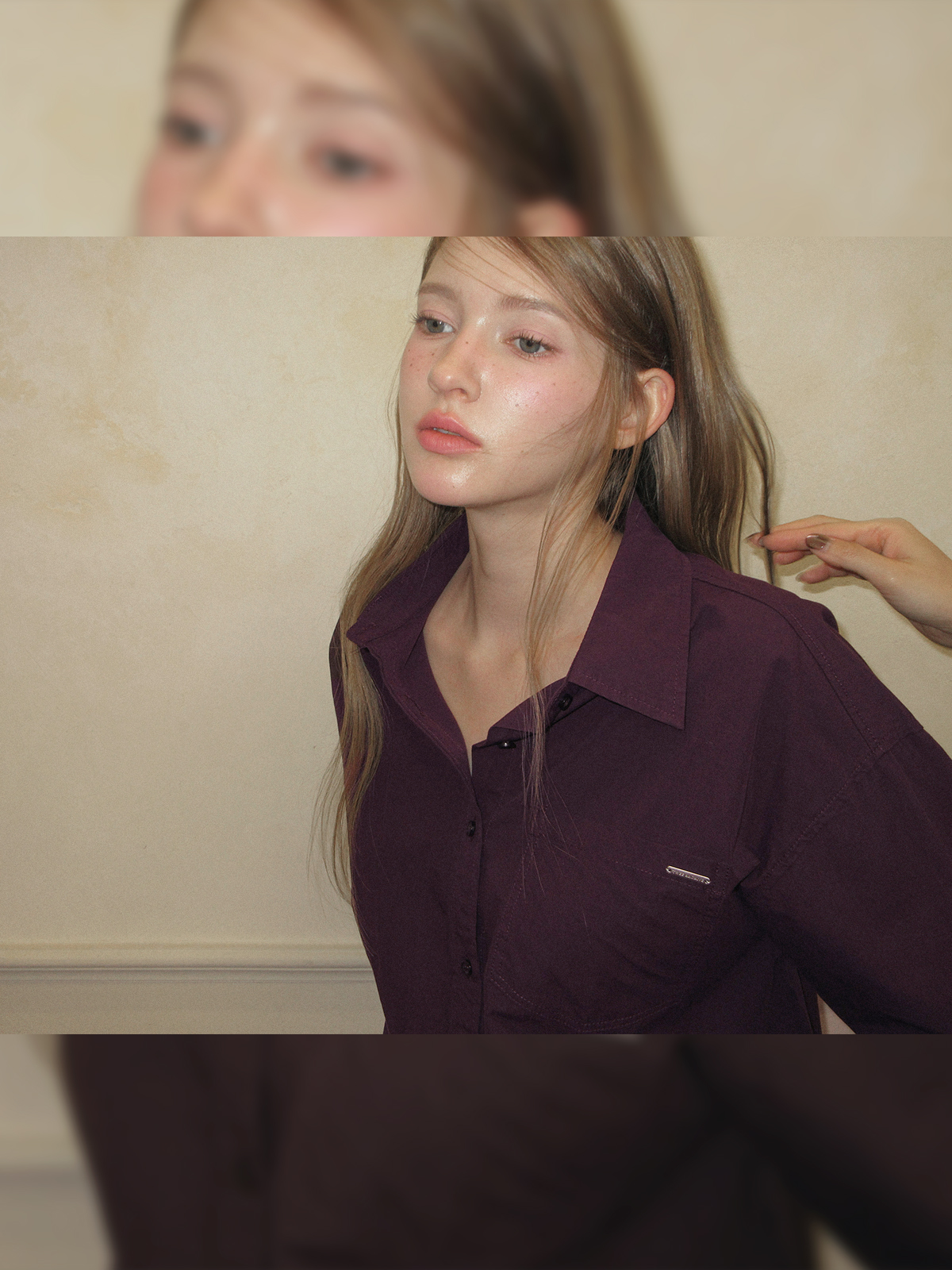 TWEE Patter basic pocket long sleeve shirt - Model styling view