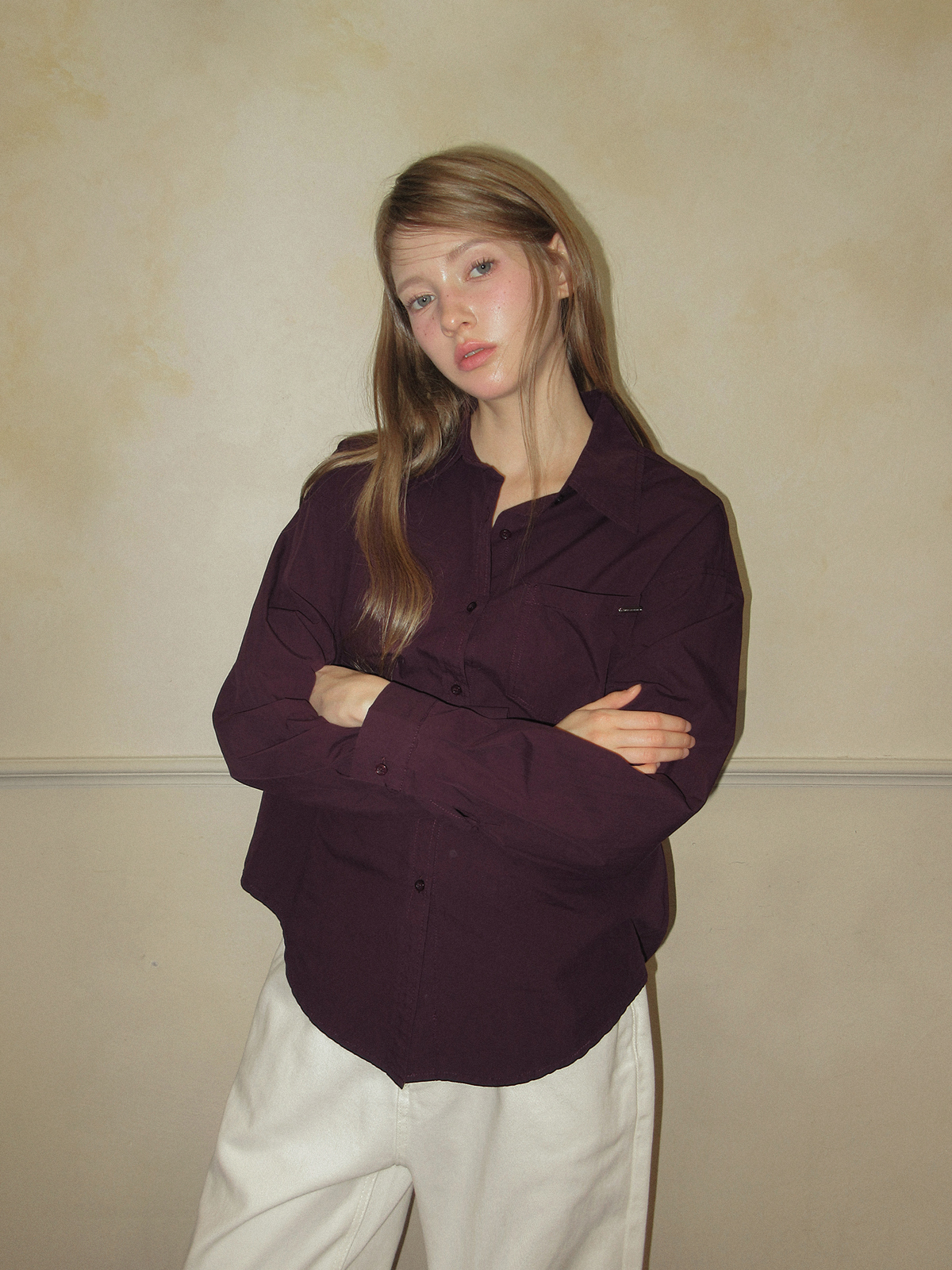 TWEE Patter basic pocket long sleeve shirt - Model styling view