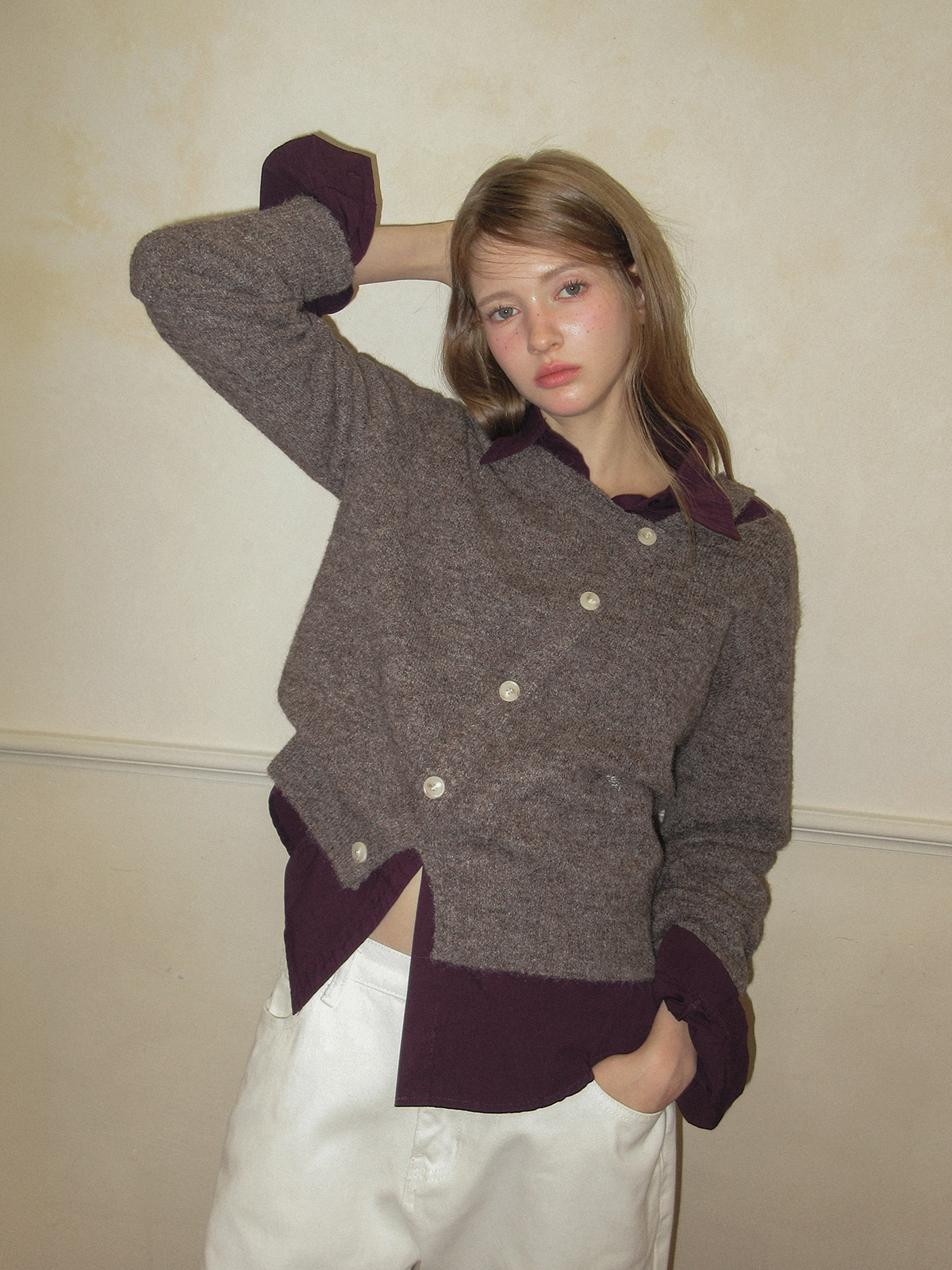 TWEE Patter basic pocket long sleeve shirt - Model styling view