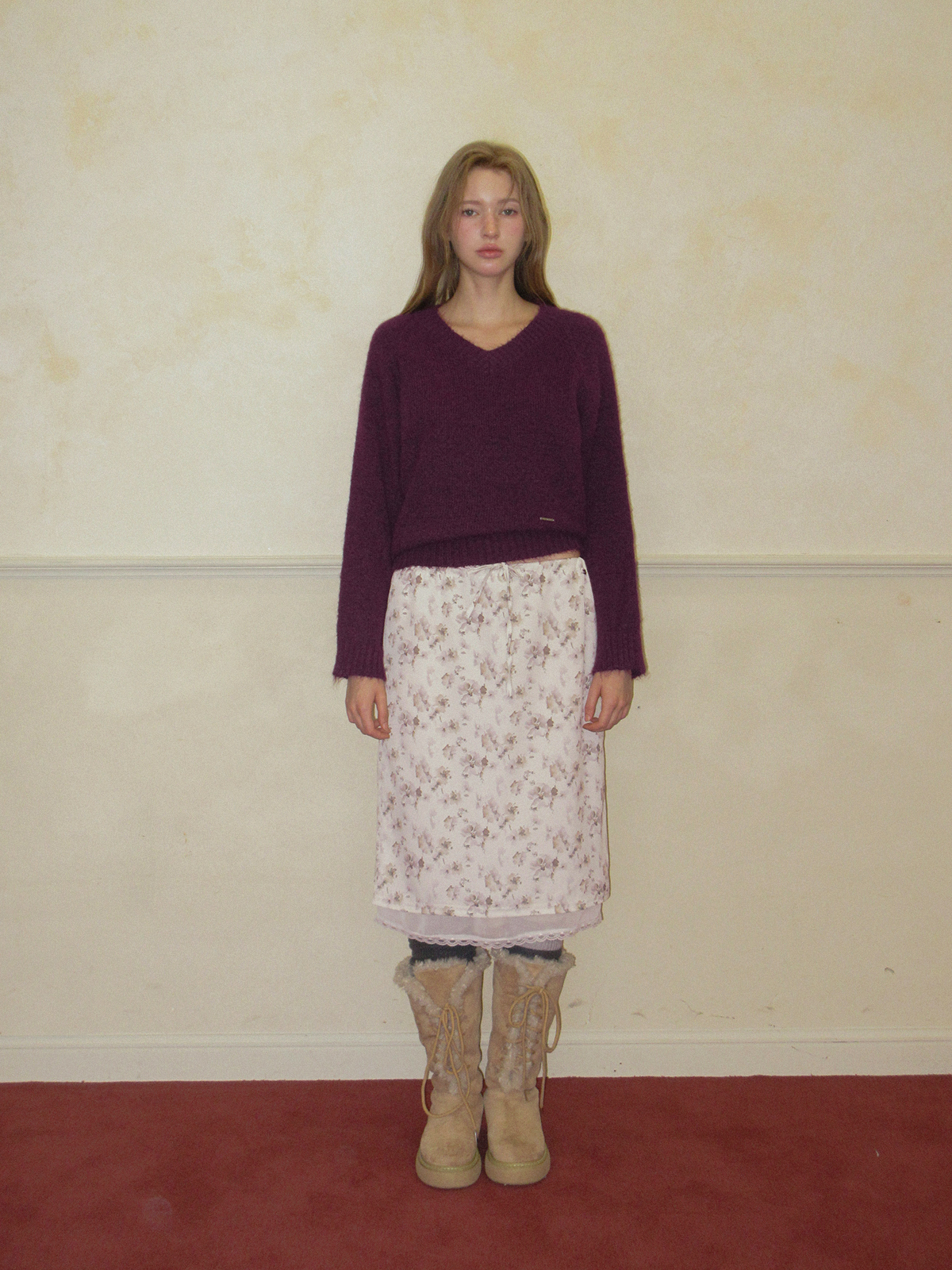 TWEE Word floral pattern satin midi skirt - Model styling view