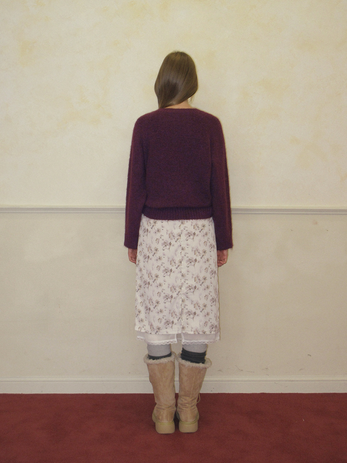 TWEE Word floral pattern satin midi skirt - Model styling view