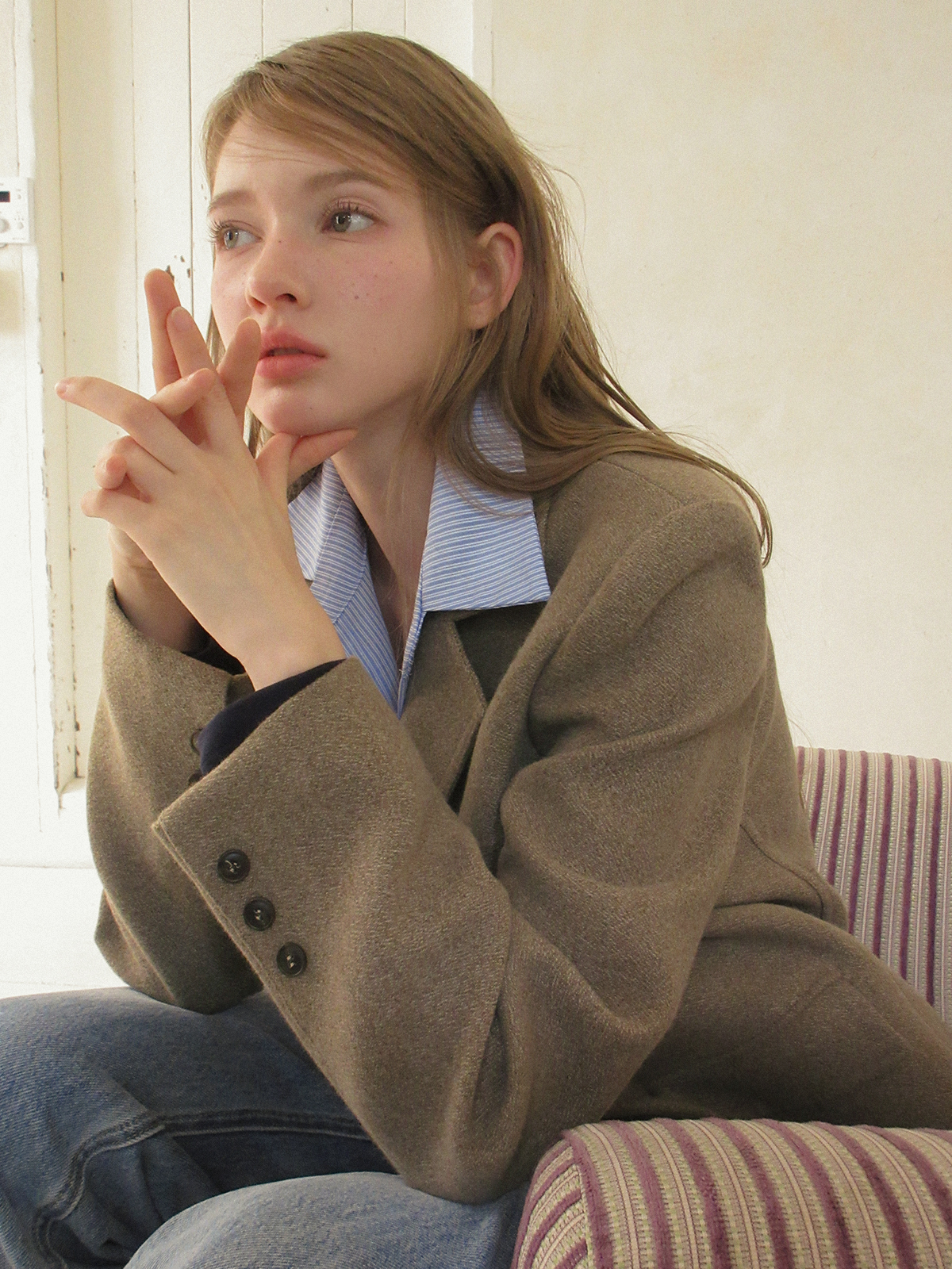 TWEE Denz classic oversized long sleeve jacket - Model styling view