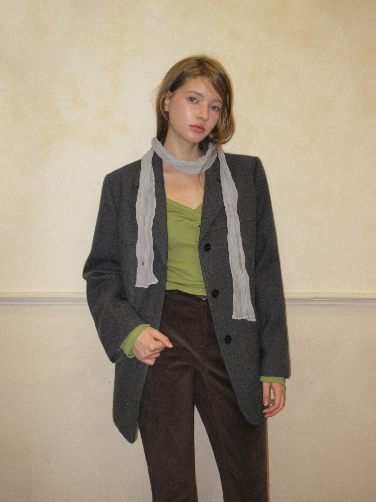 TWEE Denz classic oversized long sleeve jacket - Model styling view